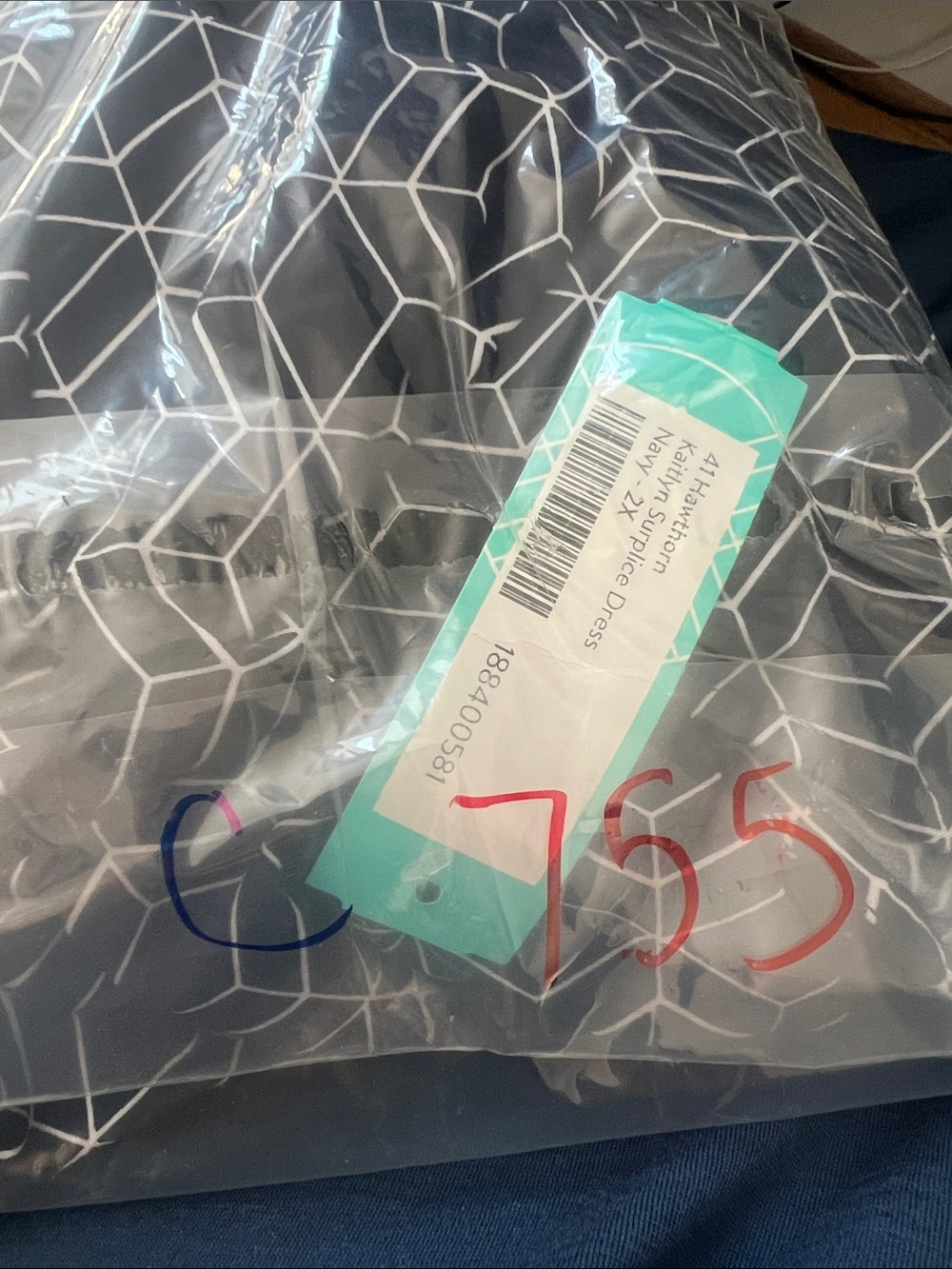 NWT 41 Hawthorne Kaitlyn Surplice Faux Wrap Dress Navy Stitch Fix Plus Size 2X - Picture 7 of 7